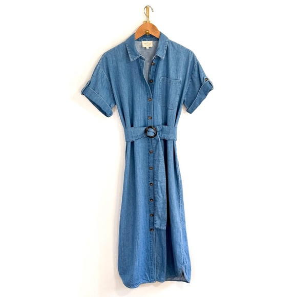 NWOT Sezane Denim Maxi Short-Sleeve Dora Shirt Dress - Picture 2 of 7